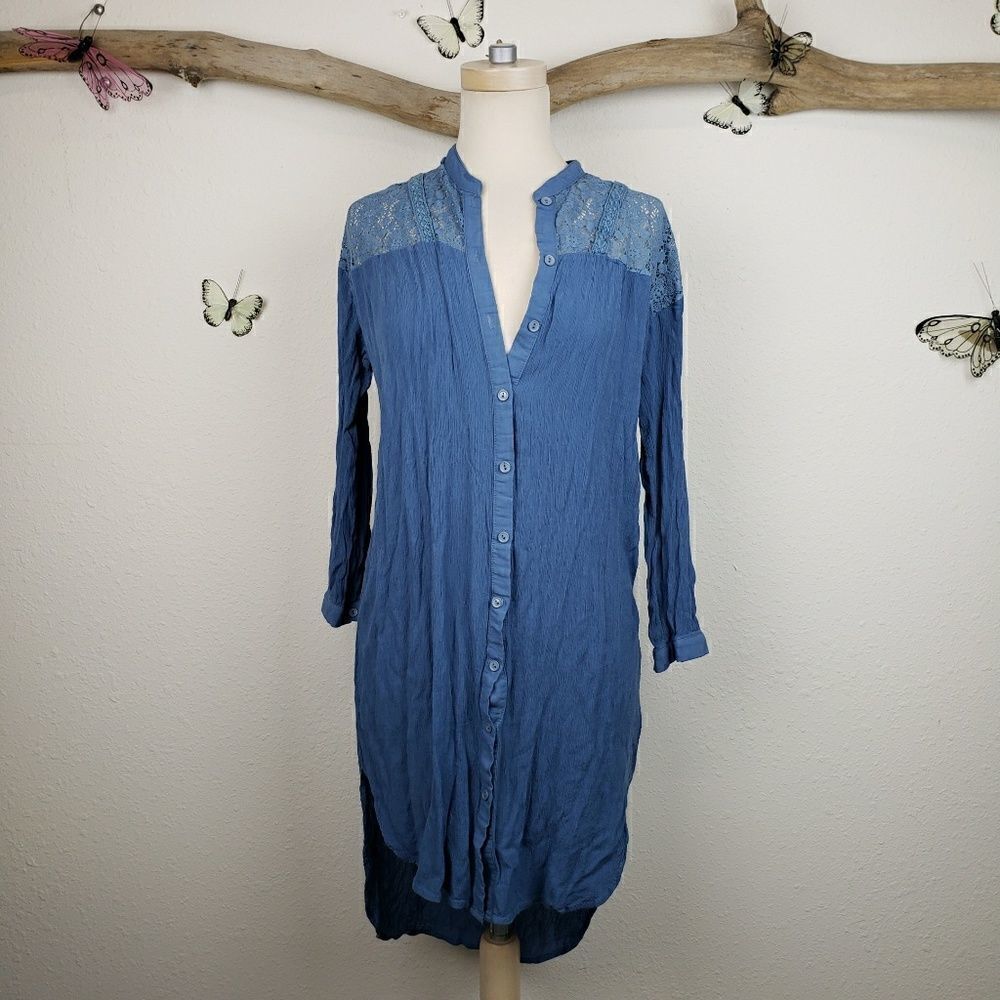 Flying tomato blue gauze and lace tunic shirtdress